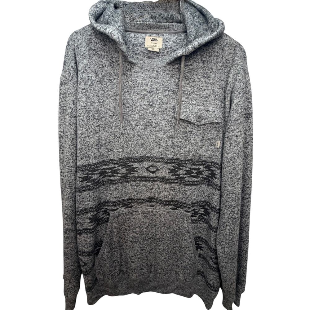 Vans Keseley Aztec Geometric Pullover Hoodie Mens XL Gray Black Skate